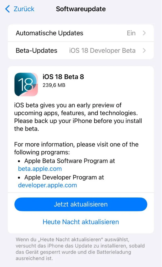 昭阳苹果手机维修分享苹果 iOS / iPadOS 18 开发者预览版 Beta 8 发布 